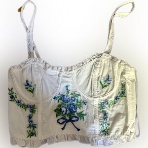 Altar'd State White Floral Embroidered Crop Top